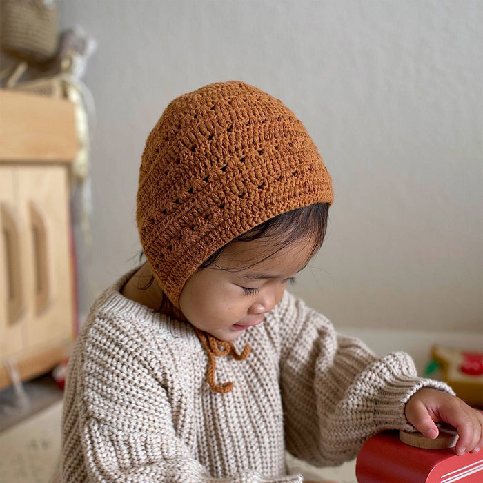 Crocheted Baby Toddler Bonnet Hat - Cream