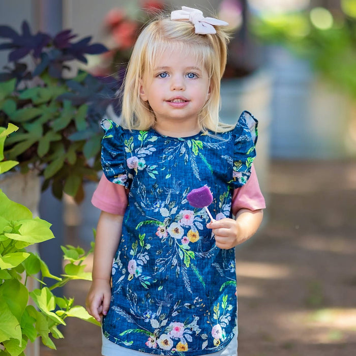 Bapron Bib - Boho Floral (6m-3T) Flutter Sleeves