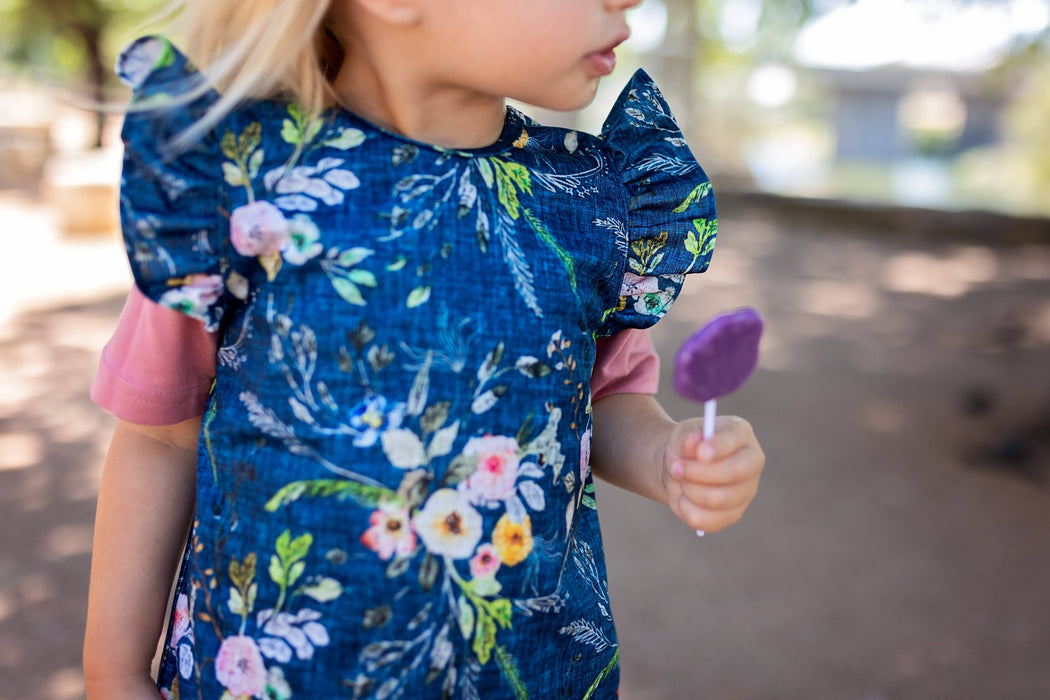 Bapron Bib - Boho Floral (6m-3T) Flutter Sleeves