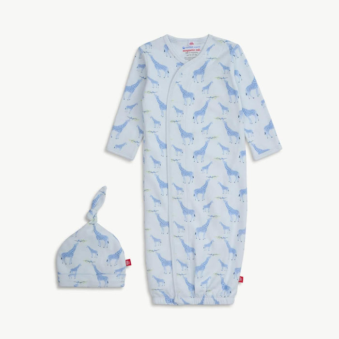 Blue Jolie Giraffe Magnetic Gown + Hat NB-3 Months