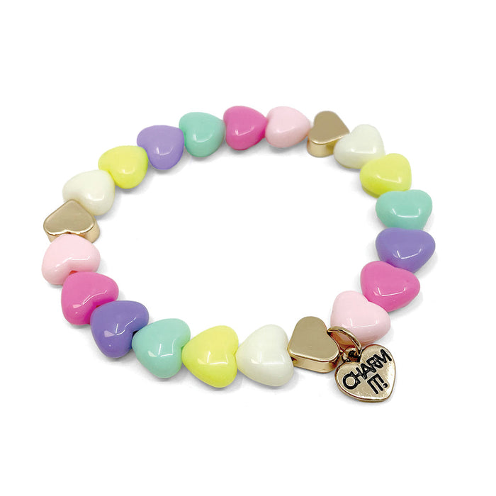 Charm It! Gold Pastel Heart Stretch Bead Bracelet