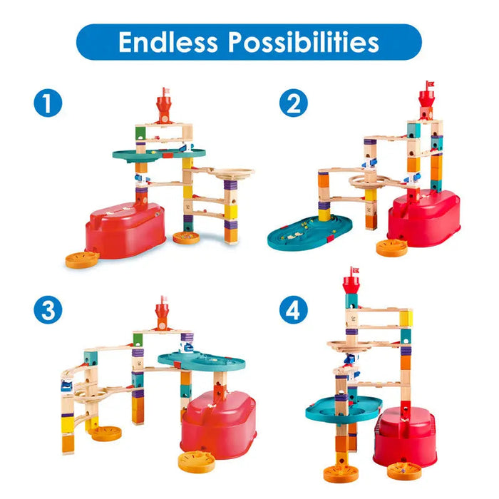 Quadrilla Stack Track Bucket Set Wooden Marble Run Blocks