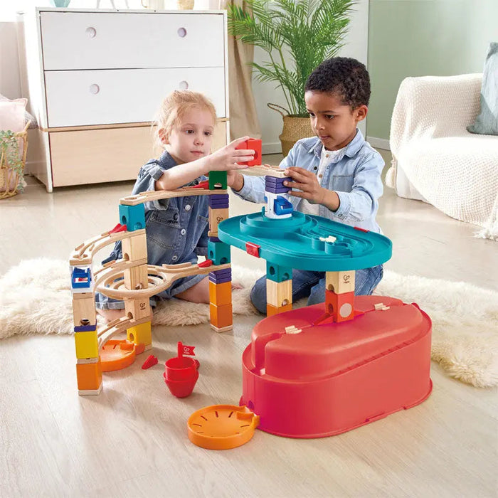 Quadrilla Stack Track Bucket Set Wooden Marble Run Blocks