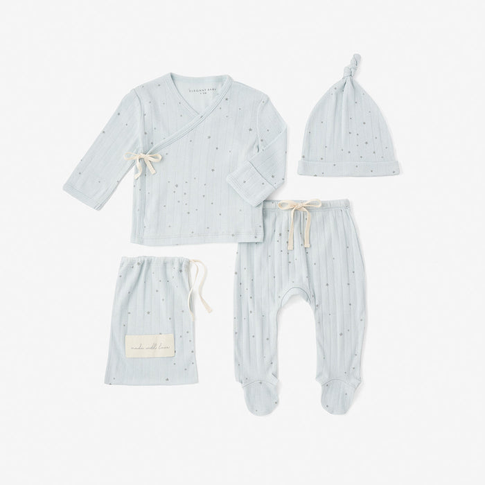 Pale Blue Pointelle Newborn Layette Set