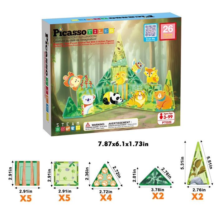 PicassoTiles 26 Piece Forest Animal Magnet Tile Set