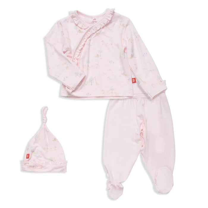 pink serene safari modal magnetic take-me-home kimono set with ruffles