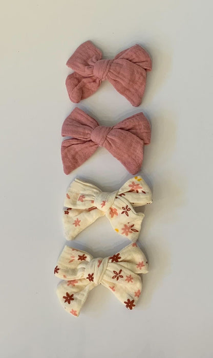 Tied Muslin Hair Bow Clip (4pk)